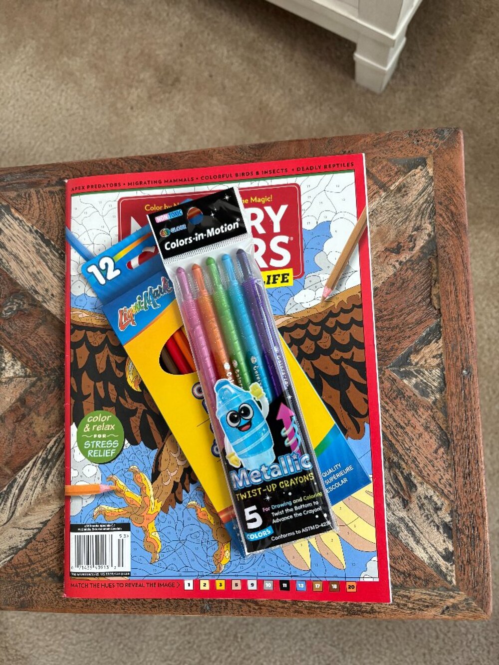 Mystery Colors Americal Wildlife Adult Coloring Book and Colored Pencils/Crayons